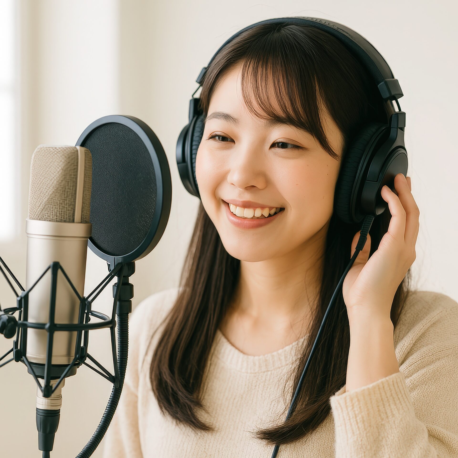 レコーディング中の若い女性1