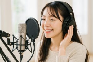 レコーディング中の若い女性2