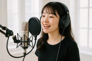 レコーディング中の若い女性4