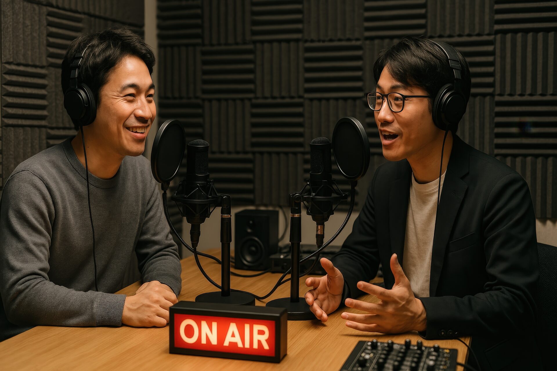 ポッドキャスト収録中の男性2人