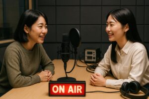 ポッドキャスト中の女性会話2