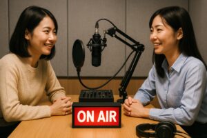 ポッドキャスト中の女性会話3