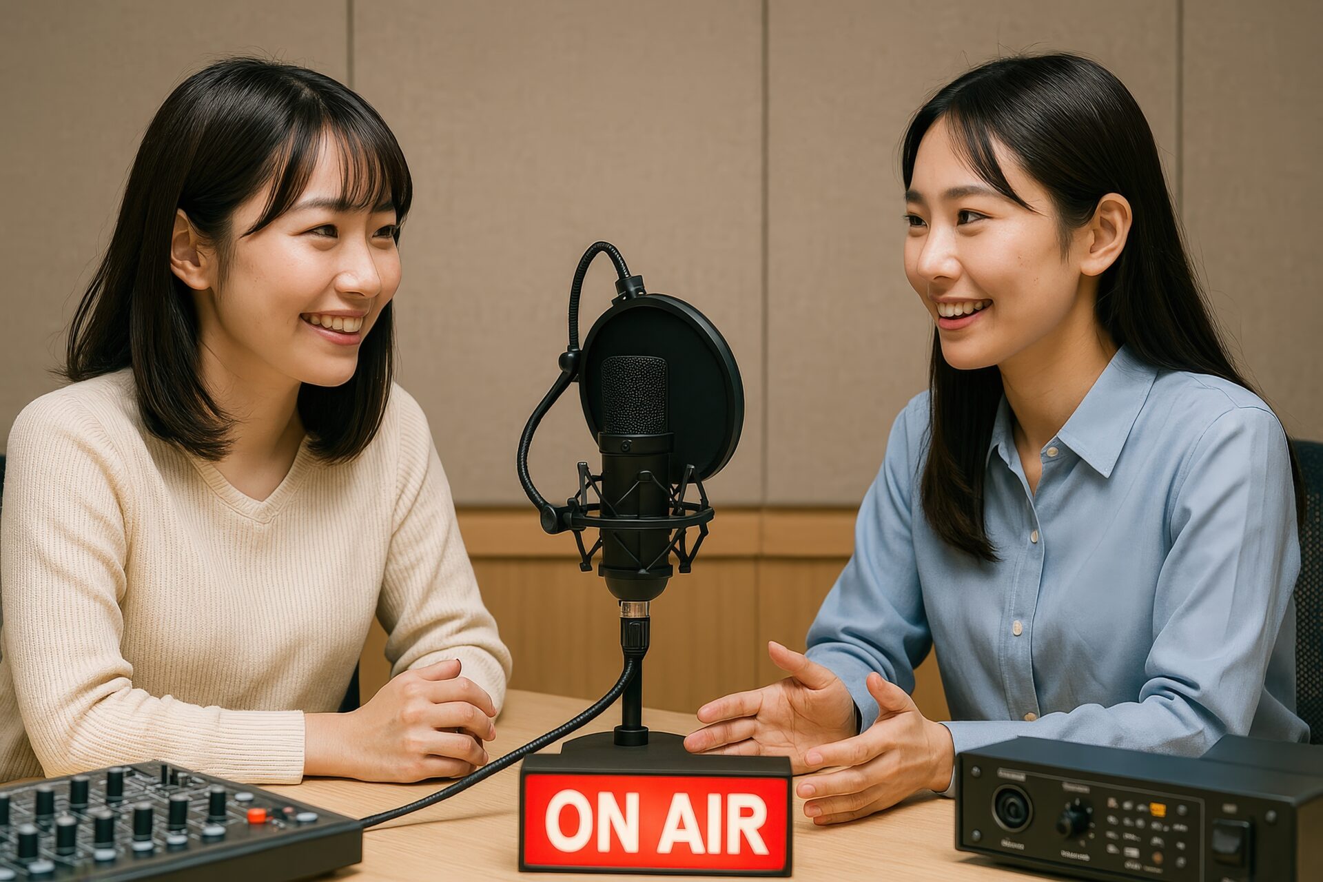 ポッドキャスト中の女性会話4