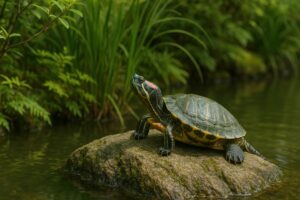 自然の中のミドリガメ