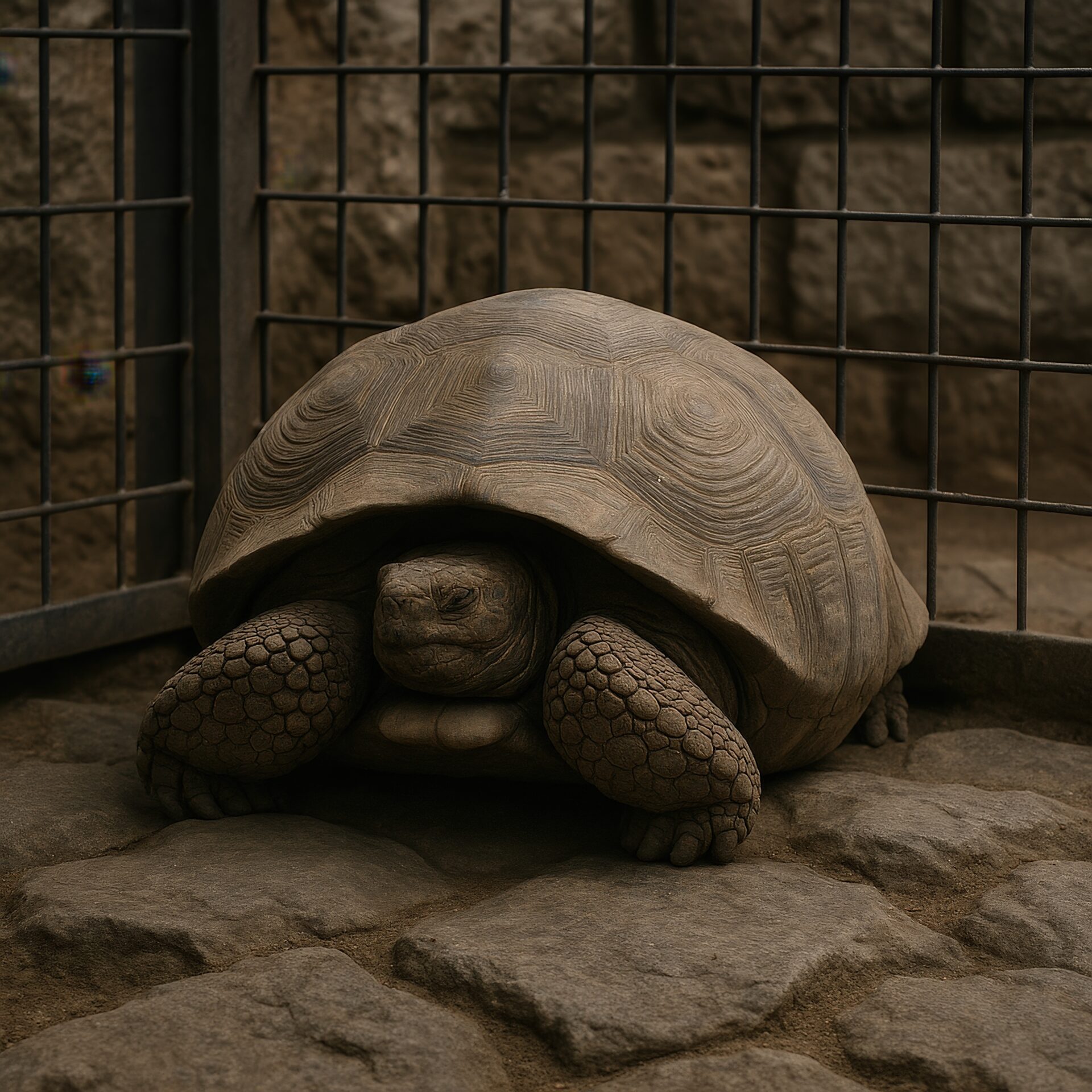 殻にこもるゾウガメ