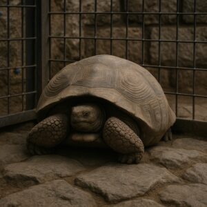 殻にこもるゾウガメ