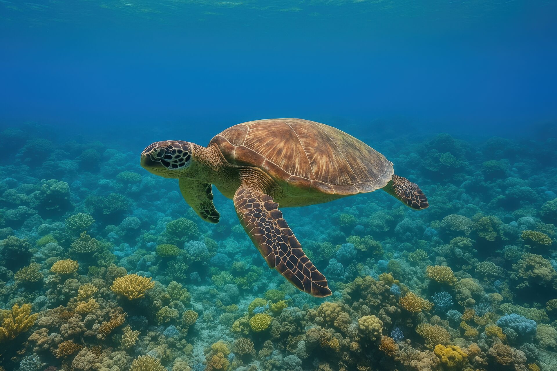熱帯海に漂うウミガメ