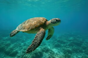 浅瀬を進むウミガメ