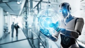 廊下で操作を行うロボット