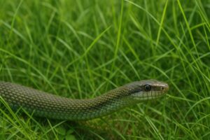 草地を這うアオダイショウ