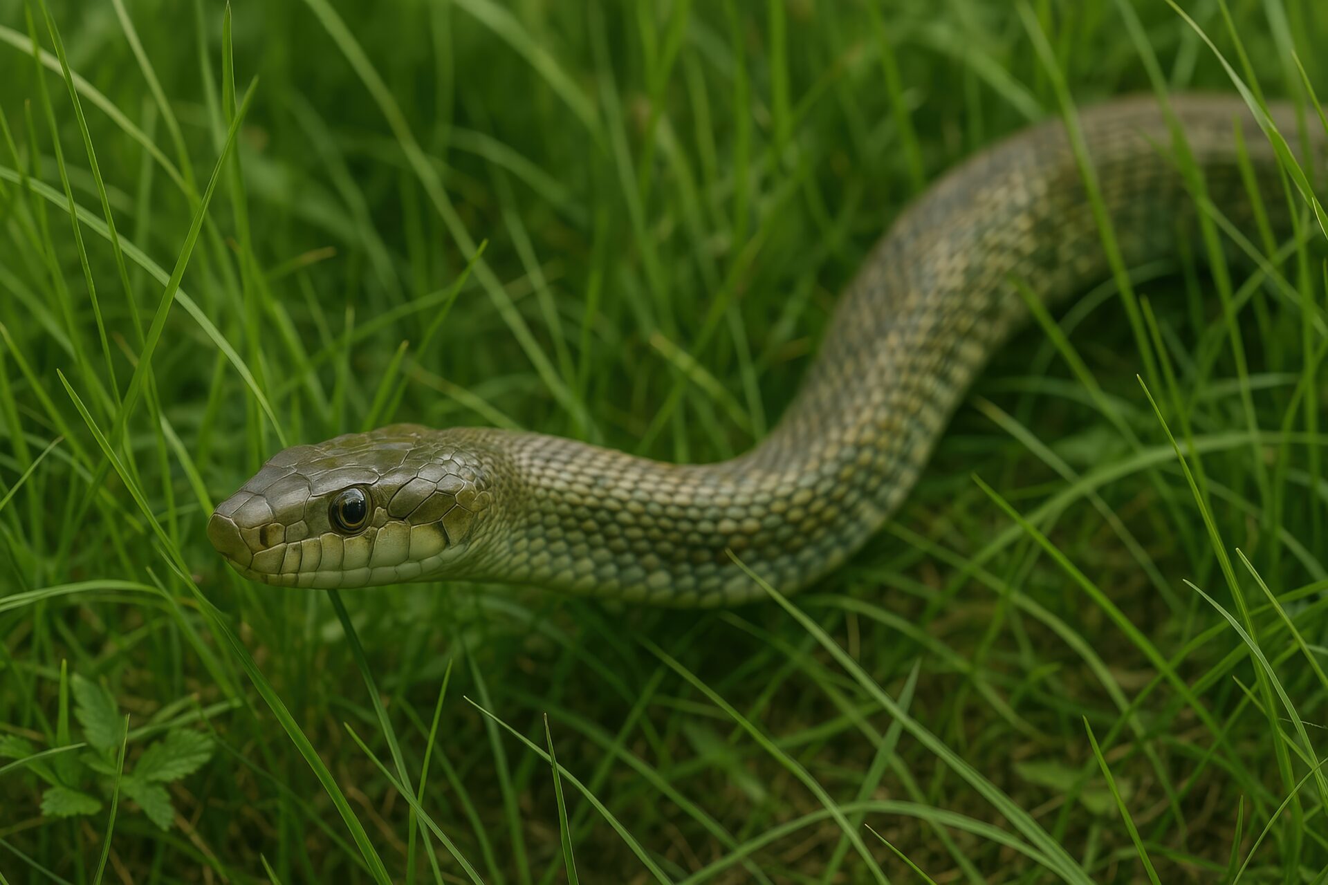 落ち葉の上のアオダイショウ
