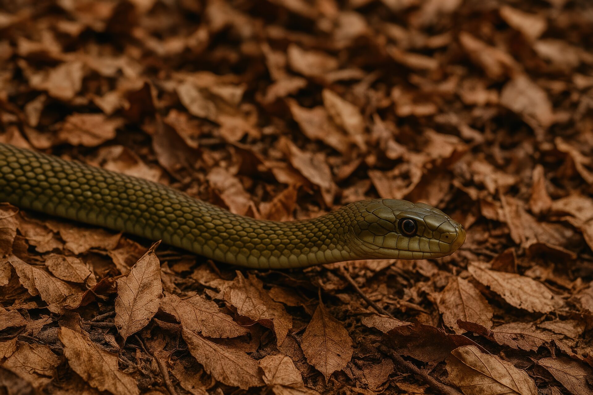 田舎道を横切るアオダイショウ