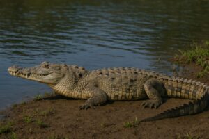 水の近くにいるワニ
