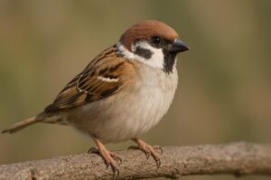 木の枝にとまるスズメ