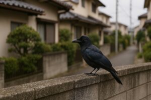 街角にたたずむカラス