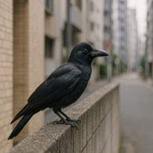 街中にとまるカラス