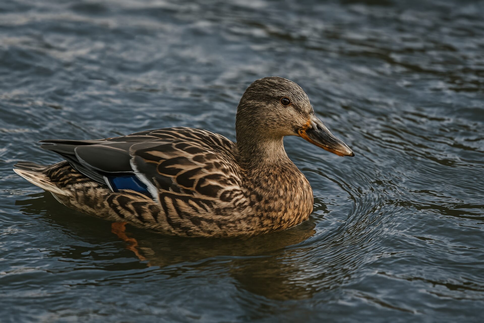 水面を進むマガモのメス