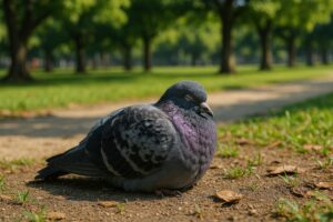 公園で眠るカワラバト