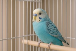 鳥かごの中のセキセイインコ