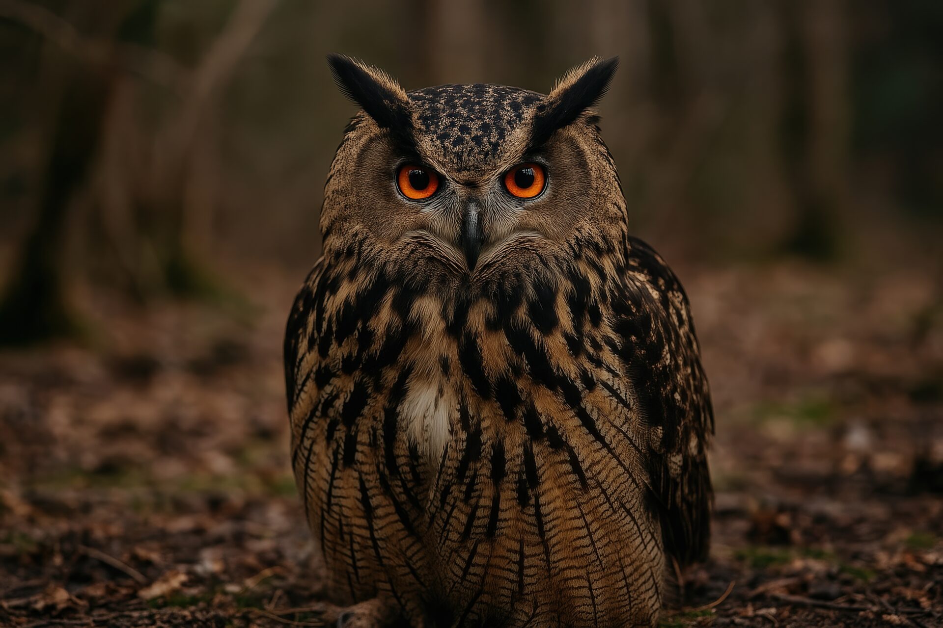 森に佇むワシミミズク