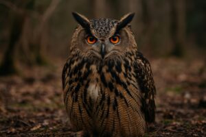 森に佇むワシミミズク