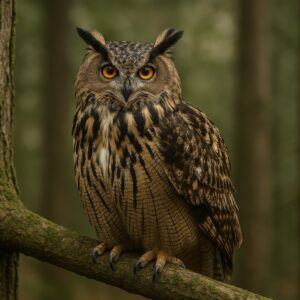 枝に止まるワシミミズクのポートレート