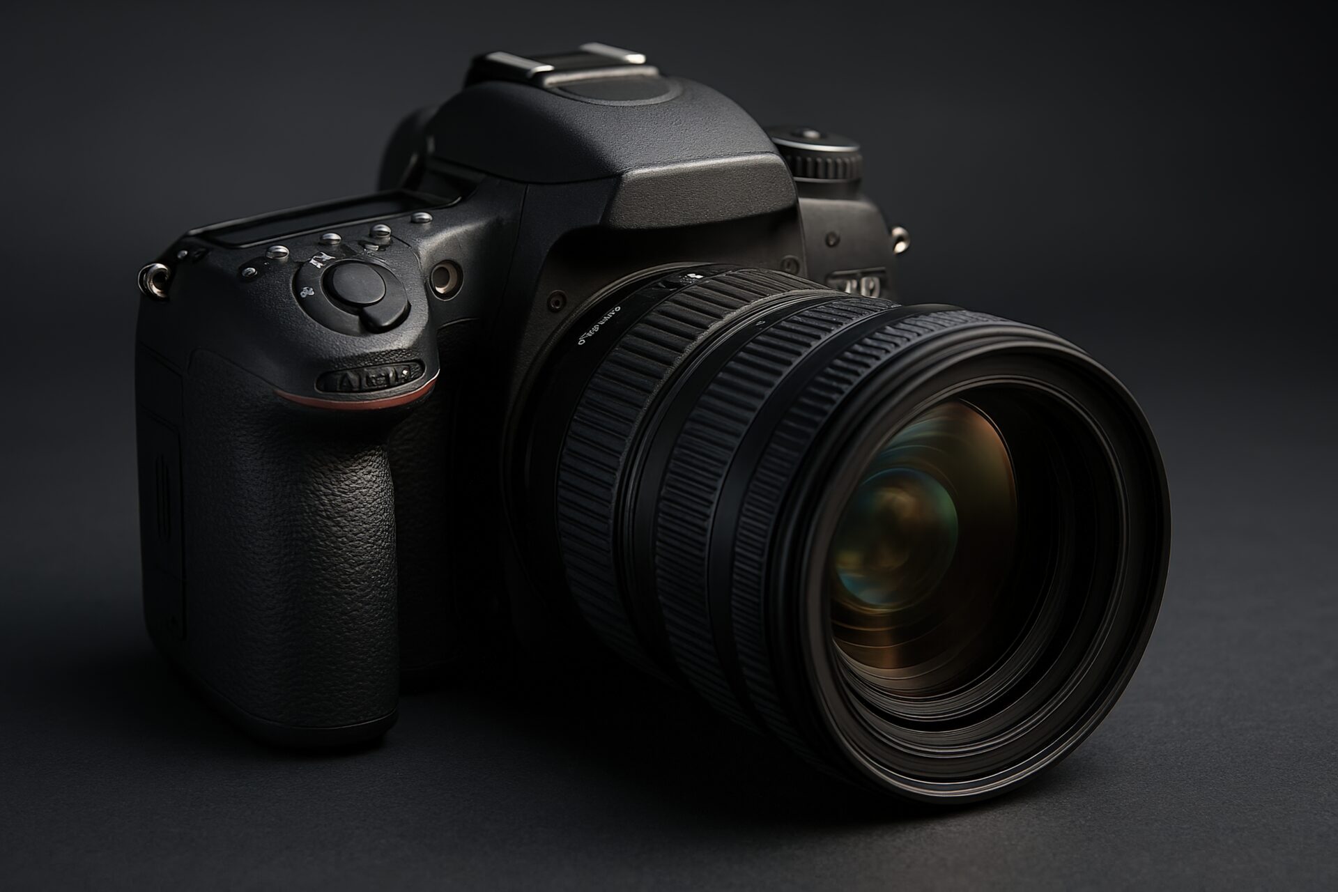 一眼レフカメラのクローズアップ（黒背景）