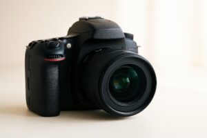 一眼レフカメラ（縦構図、明るい背景）