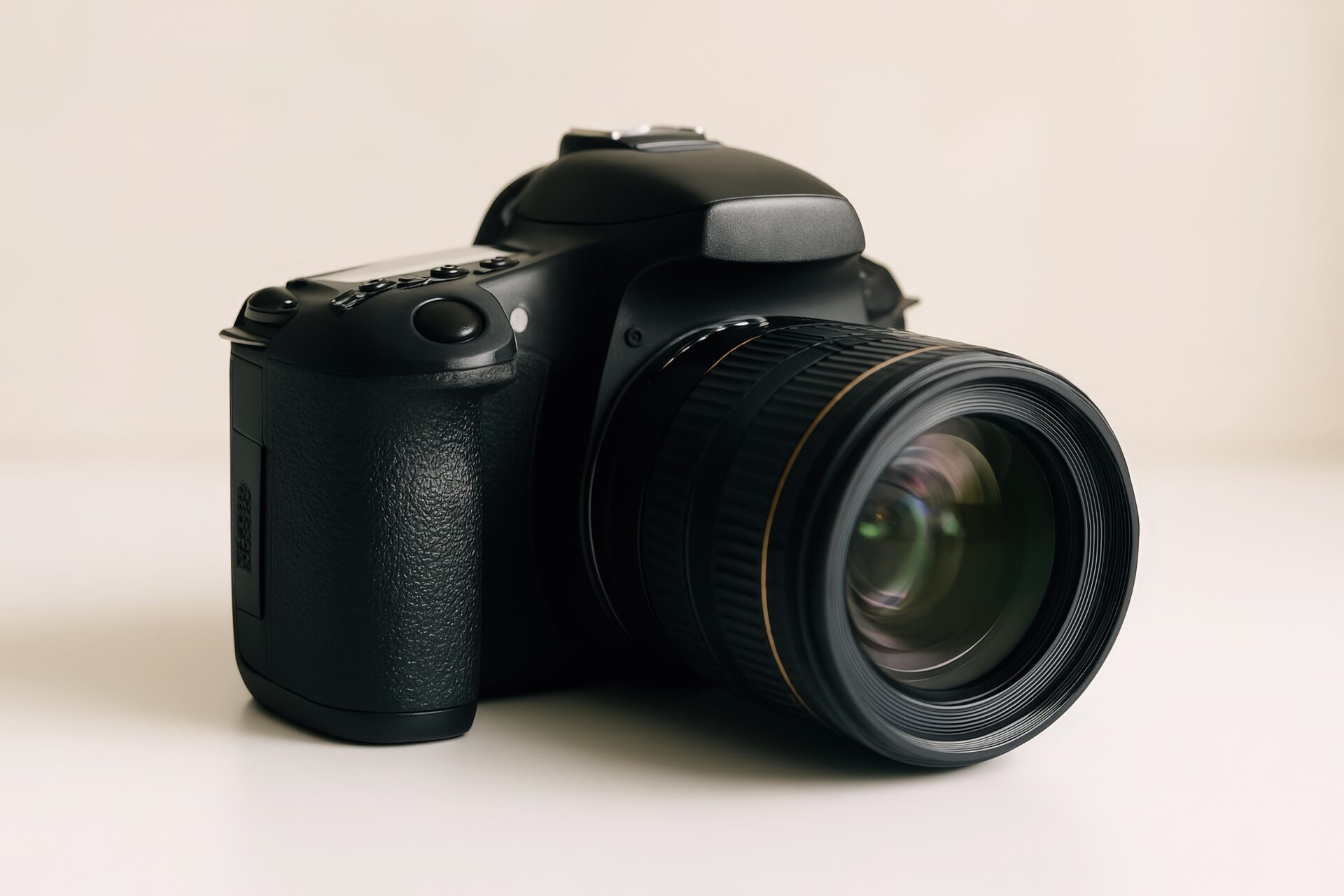 一眼レフカメラのサイドビュー（明るい背景）