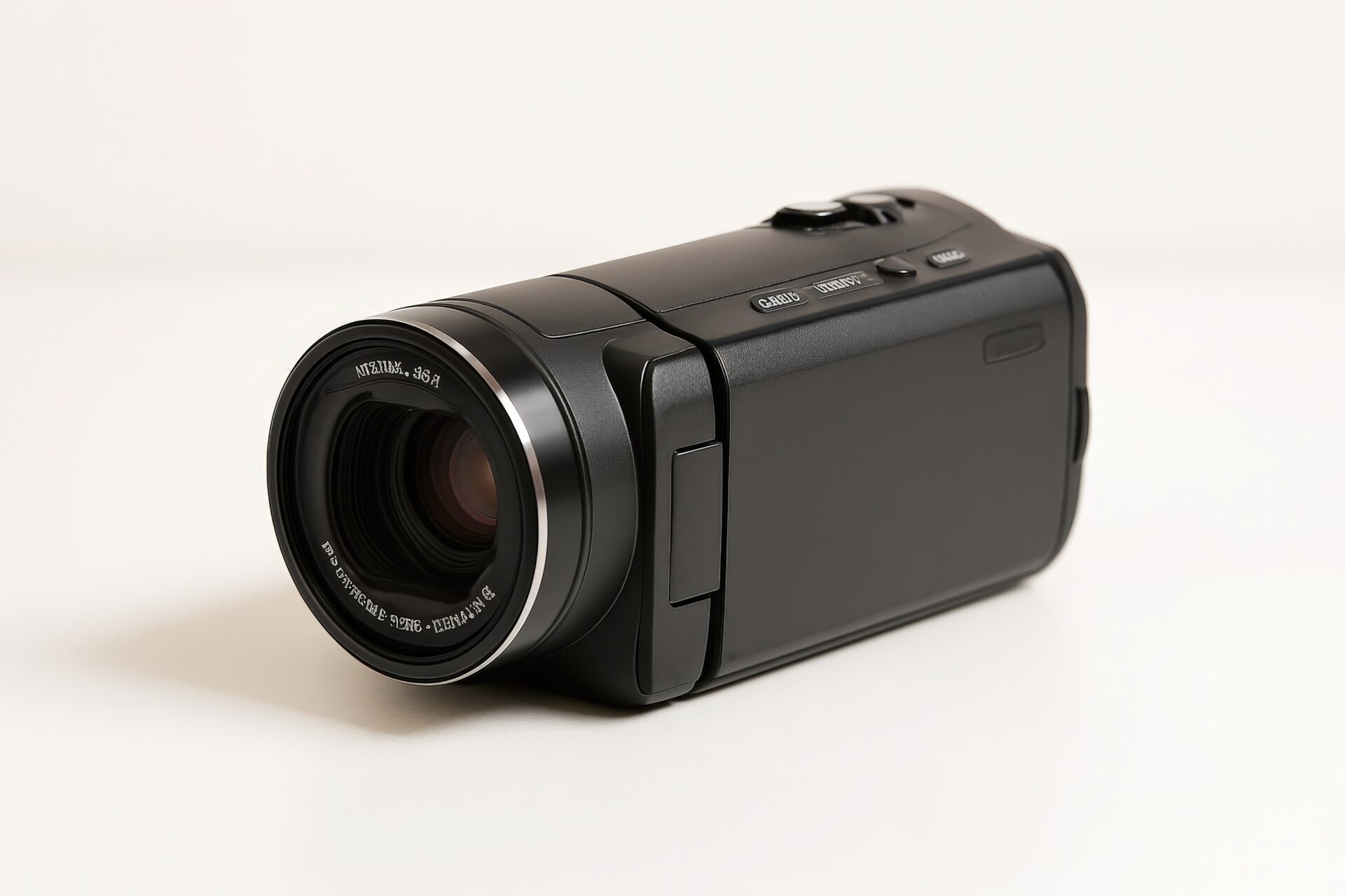 ビデオカメラの前面ビュー（白背景）