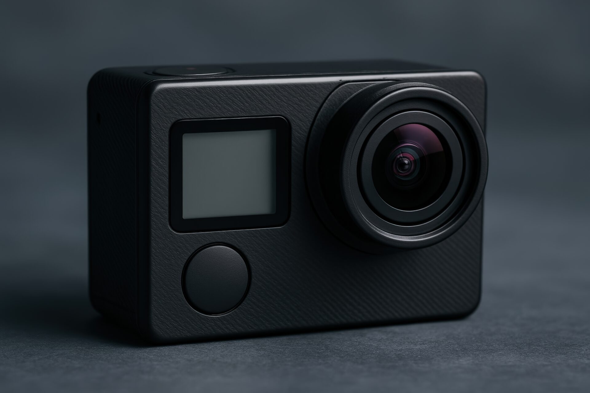 アクションカメラのクローズアップ（黒背景）