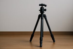 室内に置かれた黒い三脚