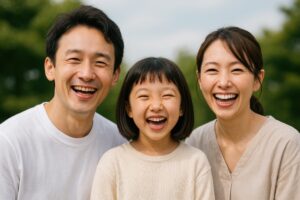 笑顔の家族ポートレート（屋外）