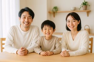 ダイニングで過ごす家族の朝