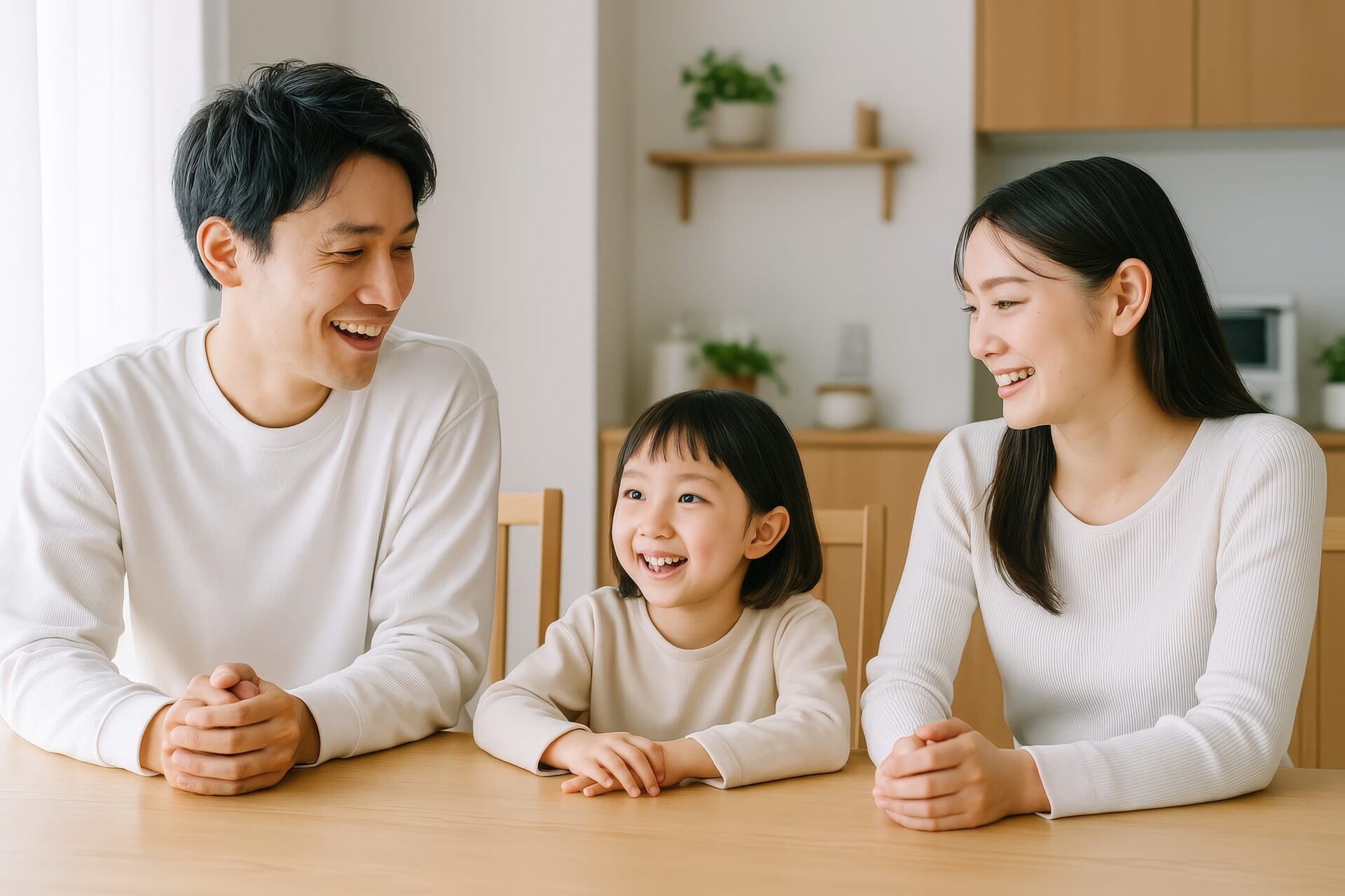 食卓で笑い合う家族