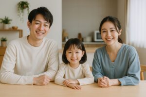 キッチンでくつろぐ家族