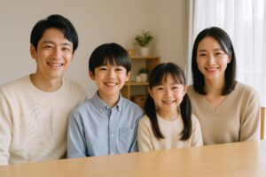 幸せな4人家族の笑顔