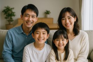 家族の団らんリビング風景