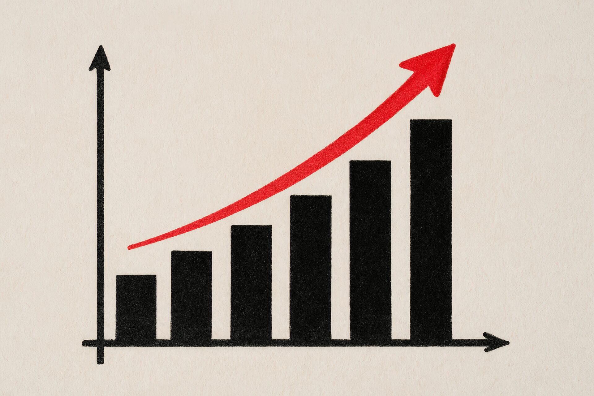 上昇グラフのイラスト（赤矢印）