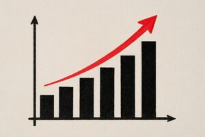 上昇グラフのイラスト（赤矢印）