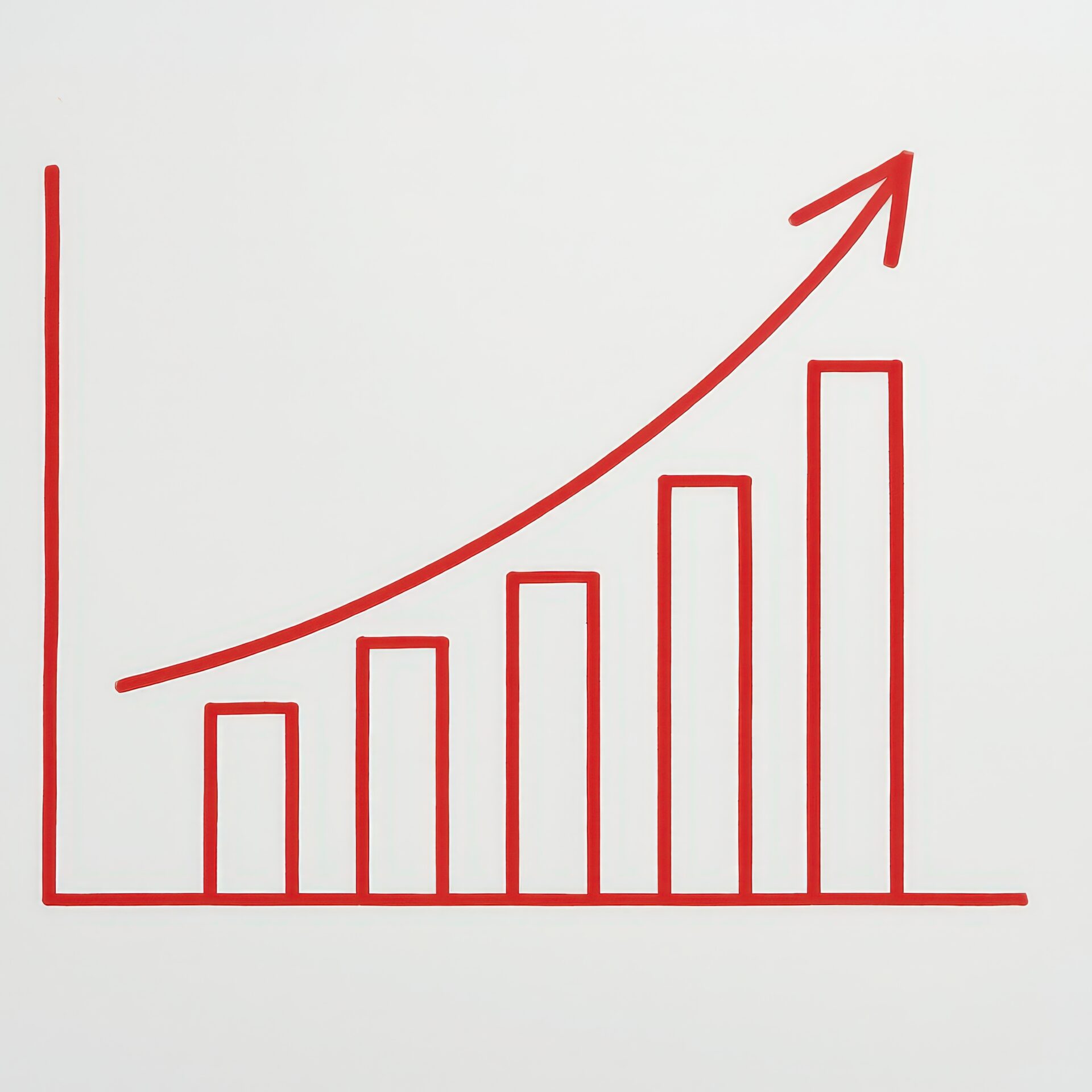 赤いグラフ線のシンプルな上昇グラフ