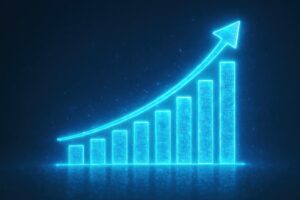 未来感のある成長グラフ（青）