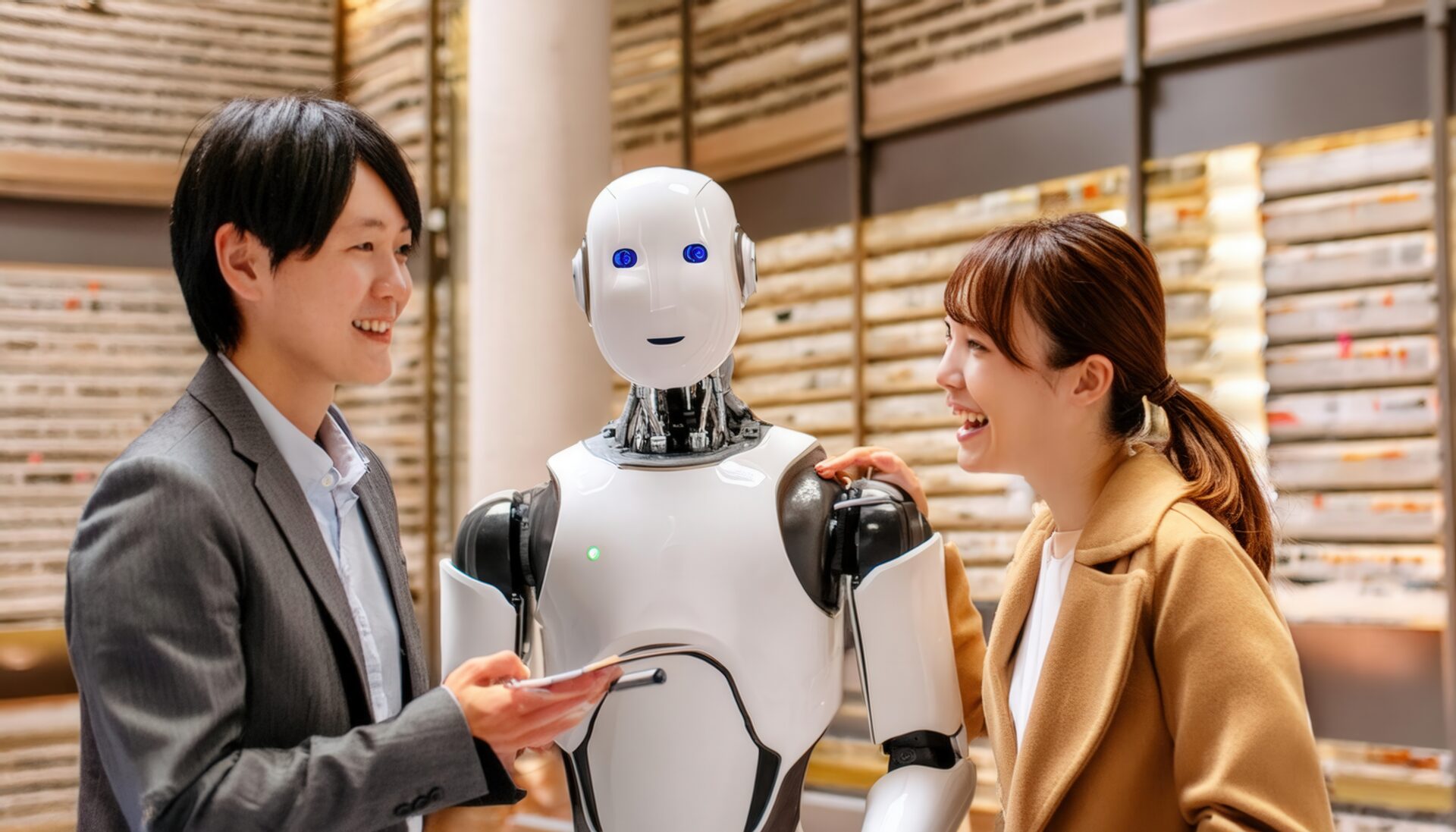 ロボットとビジネスカップルの交流