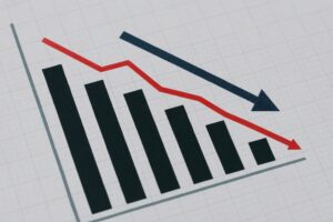 売上減少の棒グラフと折れ線グラフ