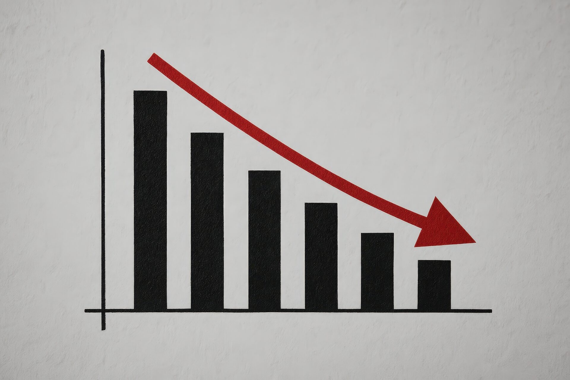 赤い矢印の減少グラフ（手描き風）