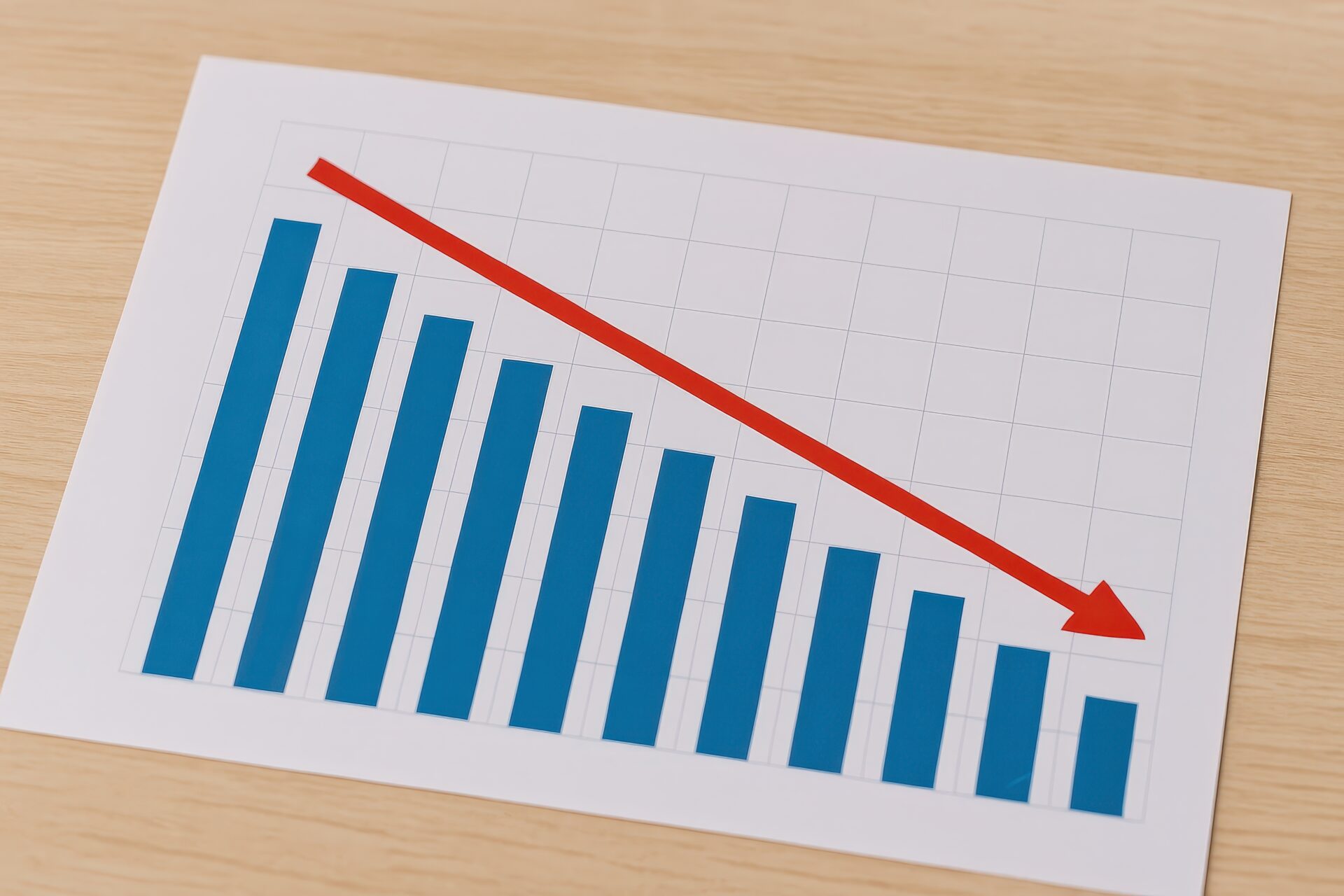 赤い矢印の長期下落グラフ
