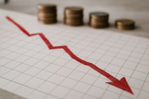 コインと赤い下落矢印のグラフ