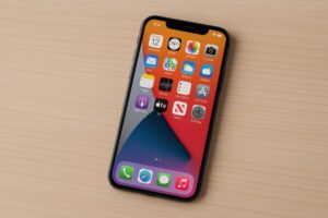 アプリ画面付きスマートフォン（斜め）