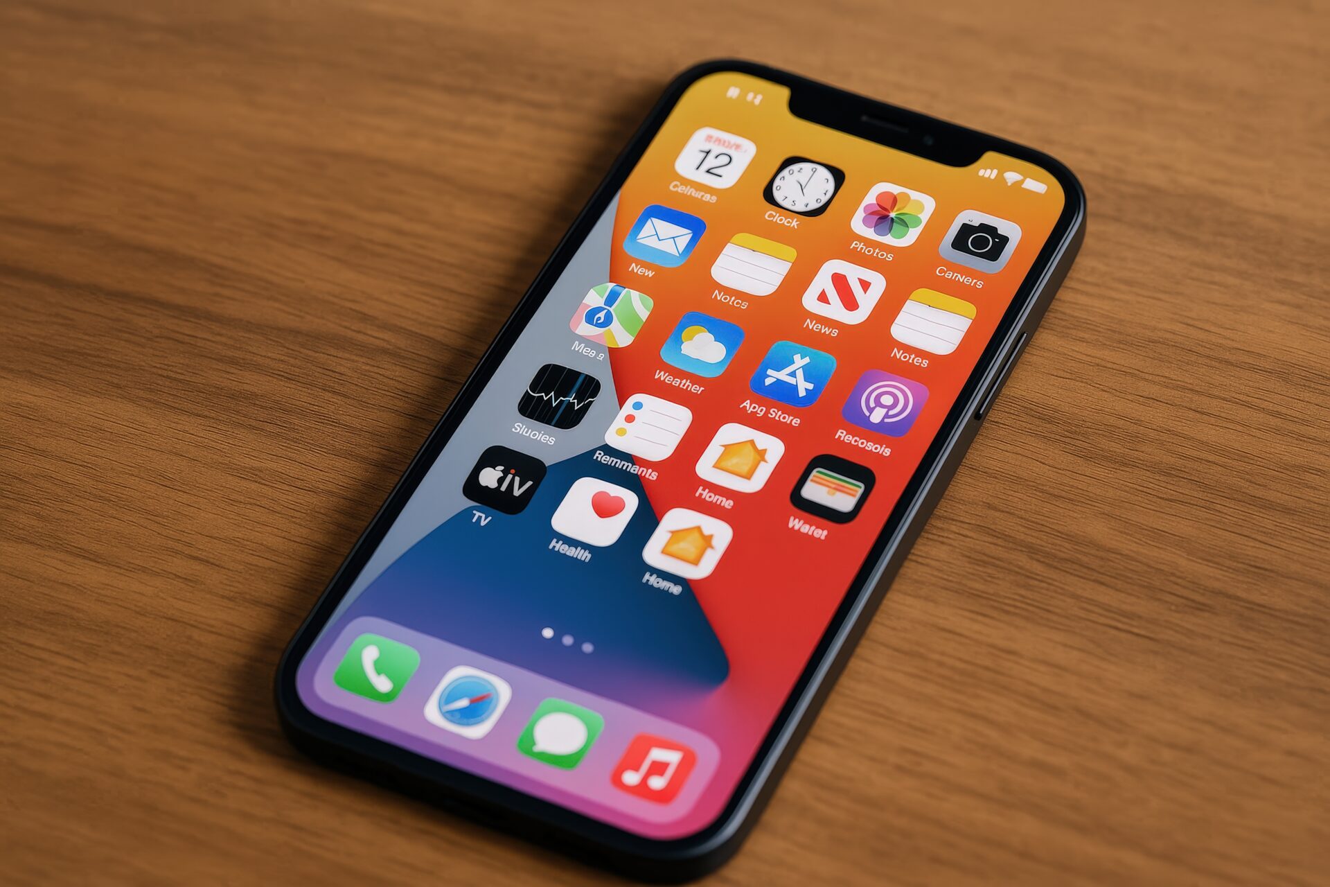 スマートフォンのホーム画面（斜め上から）