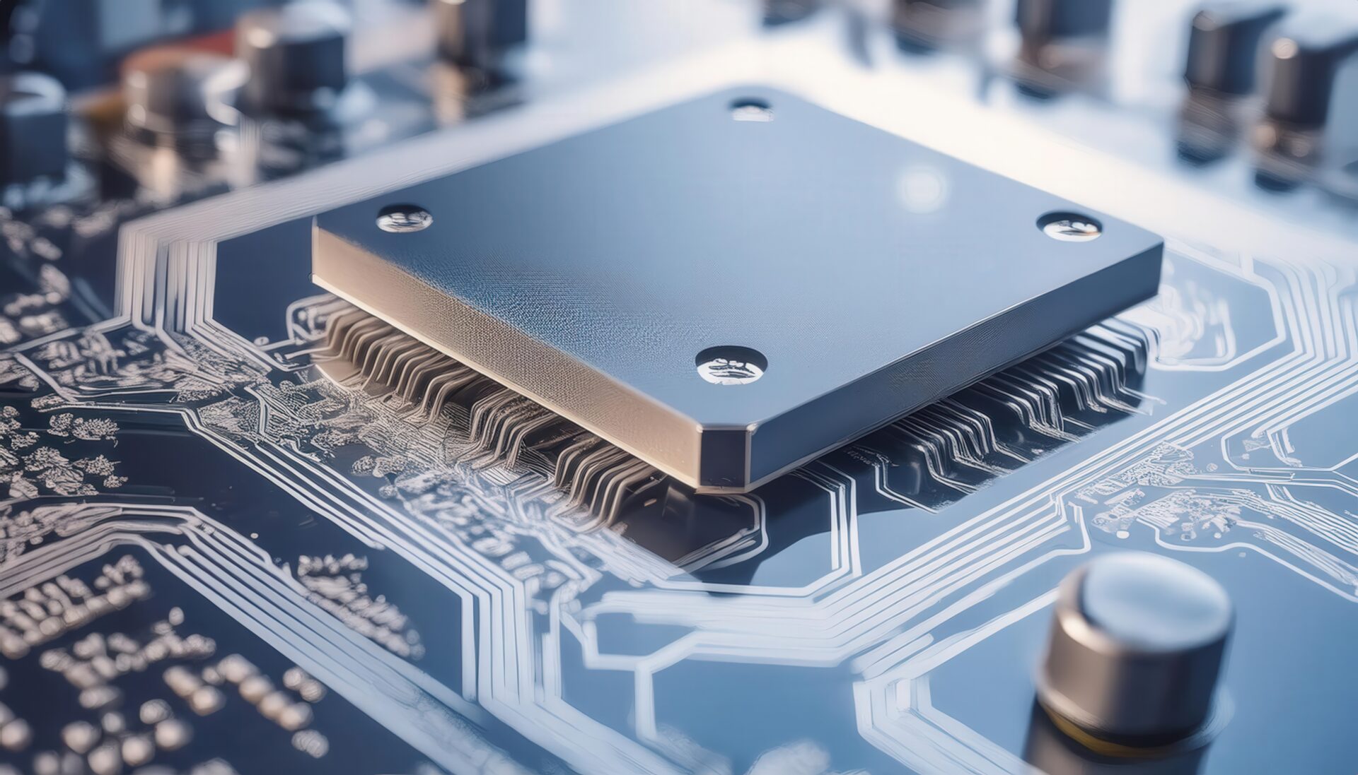 近未来的な半導体チップのクローズアップ